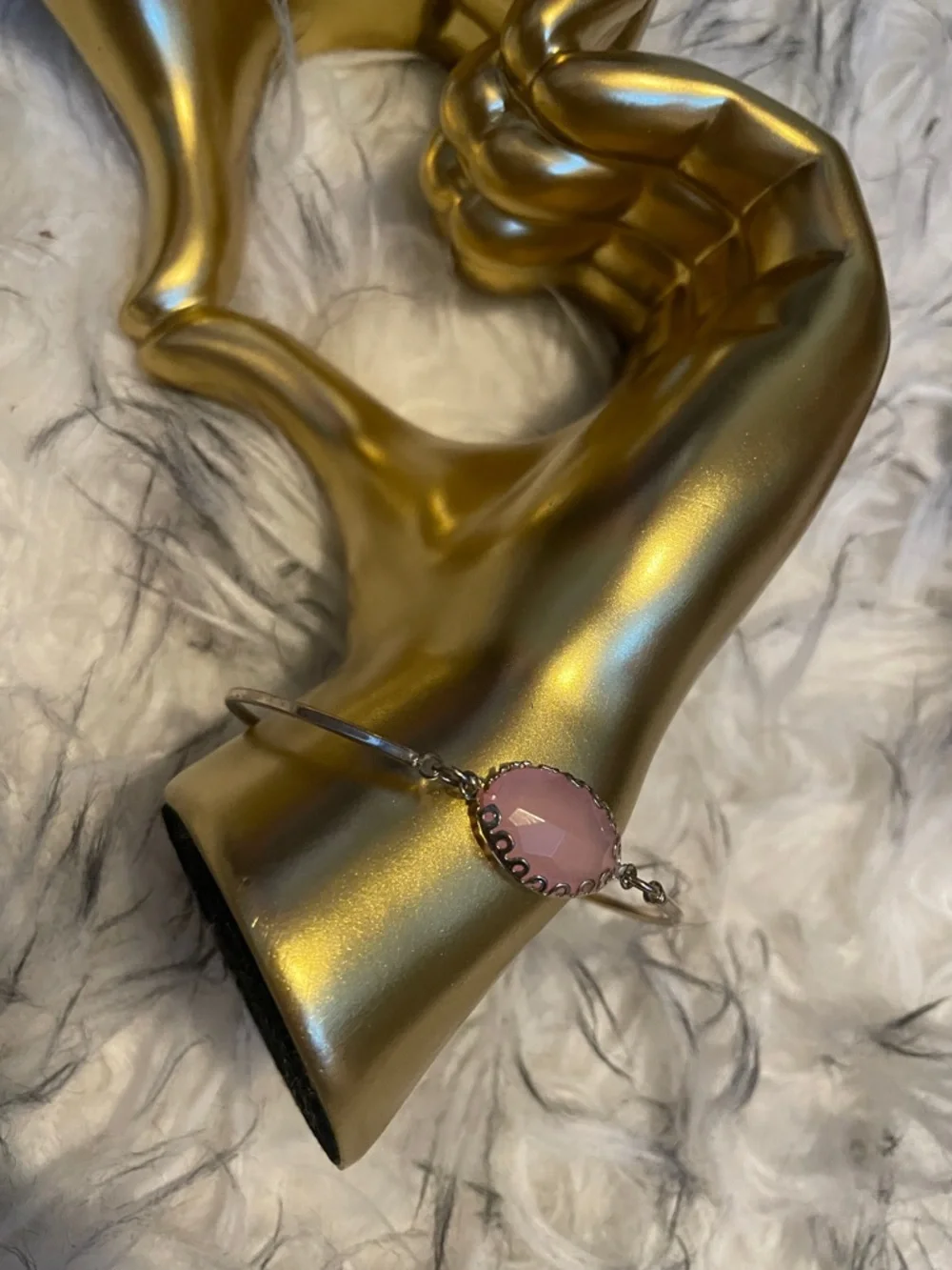 NWOT Silver-Tone Bracelet with Faceted Pink Stone Accent